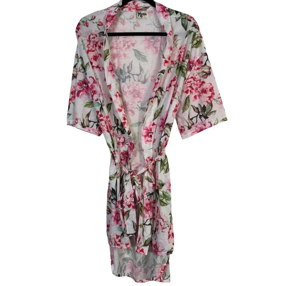 Show Me Your Mumu Floral Robe Pink White Green Wrap High Low One Size OS